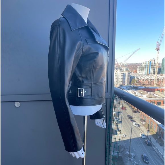 BURBERRY Black Leather Jacket Size 4 US - Picture 7 of 17